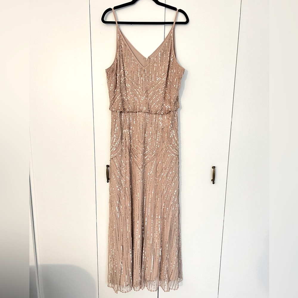 NEVER WORN BHLDN x Anthropologie Fidelia Blush Beaded V-Neck Maxi Dress US 18